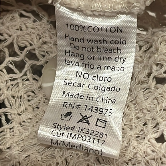 Judith March Crochet Button Beach Cowgirl Shirt Cardigan Natural Beige Cotton ML - Picture 9 of 13